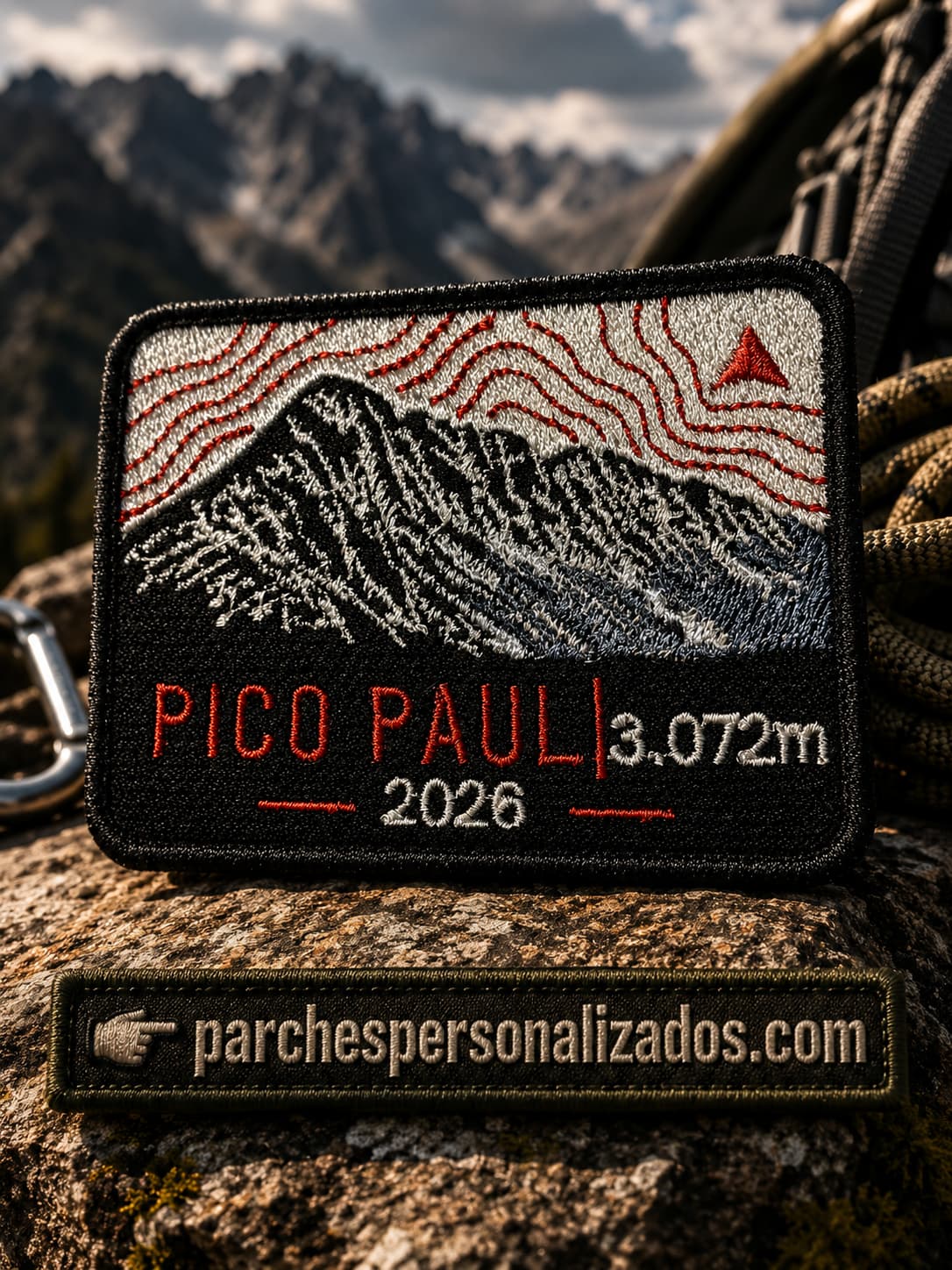 Parches bordados Pico Paul personalizados para evento de alpinismo